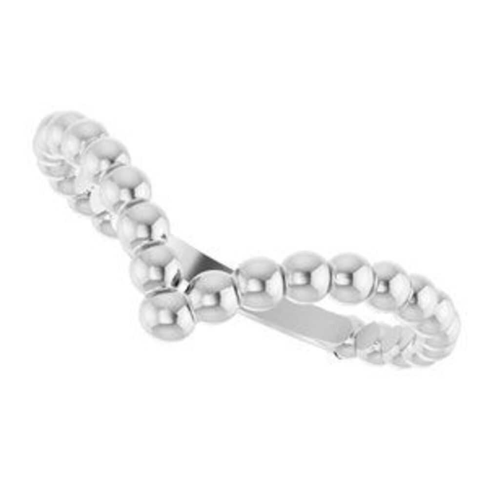 14k White Beaded Stackable V Ring - image 5